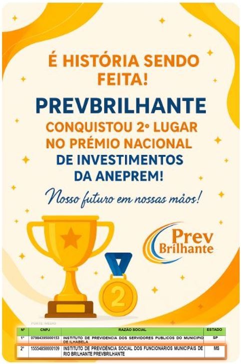 PREVBRILHANTE CONQUISTA 2º LUGAR NO PRÊMIO NACIONAL DE INVESTIMENTOS